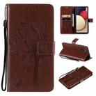 For Samsung Galaxy A03s 166mm Tree & Cat Pattern Pressed Printing Horizontal Flip PU Leather Case with Holder & Card Slots & Wallet & Lanyard(Brown) - 1