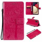 For Samsung Galaxy A03s 166mm Tree & Cat Pattern Pressed Printing Horizontal Flip PU Leather Case with Holder & Card Slots & Wallet & Lanyard(Rose Red) - 1