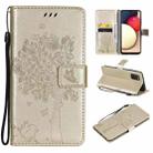 For Samsung Galaxy A03s 166mm Tree & Cat Pattern Pressed Printing Horizontal Flip PU Leather Case with Holder & Card Slots & Wallet & Lanyard(Gold) - 1