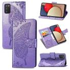 For Samsung Galaxy A03s 166mm Butterfly Love Flowers Embossed Horizontal Flip Leather Case with Holder & Card Slots & Wallet & Lanyard(Light Purple) - 1