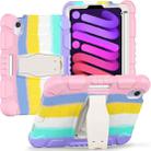 For iPad mini 6 3-Layer Protection Screen Frame + PC + Silicone Shockproof Combination Tablet Case with Holder(Colorful Pink) - 1