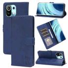 For Xiaomi Mi 11 Embossed Happy Cat Pattern Horizontal Flip Leather Case with Holder & Card Slots & Wallet(Blue) - 1