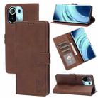For Xiaomi Mi 11 Embossed Happy Cat Pattern Horizontal Flip Leather Case with Holder & Card Slots & Wallet(Brown) - 1