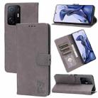 For Xiaomi Mi 11T Embossed Happy Cat Pattern Horizontal Flip Leather Case with Holder & Card Slots & Wallet(Grey) - 1