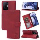 For Xiaomi Mi 11T Embossed Happy Cat Pattern Horizontal Flip Leather Case with Holder & Card Slots & Wallet(Red) - 1
