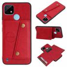 For OPPO Realme C21 Double Buckle PU + TPU Shockproof Magnetic Case with Card Slots & Holder(Red) - 1