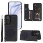 For Huawei P50 Mandala Embossed PU + TPU Magnetic Case with Card Slots & Holder & Lanyard(Black) - 1