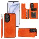 For Huawei P50 Mandala Embossed PU + TPU Magnetic Case with Card Slots & Holder & Lanyard(Orange) - 1