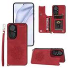 For Huawei P50 Mandala Embossed PU + TPU Magnetic Case with Card Slots & Holder & Lanyard(Red) - 1