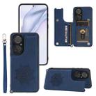 For Huawei P50 Pro Mandala Embossed PU + TPU Magnetic Case with Card Slots & Holder & Lanyard(Blue) - 1