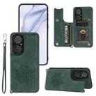 For Huawei P50 Pro Mandala Embossed PU + TPU Magnetic Case with Card Slots & Holder & Lanyard(Green) - 1