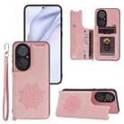 For Huawei P50 Pro Mandala Embossed PU + TPU Magnetic Case with Card Slots & Holder & Lanyard(Rose Gold) - 1