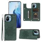 For Xiaomi Mi 11 Mandala Embossed PU + TPU Magnetic Case with Card Slots & Holder & Lanyard(Green) - 1