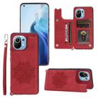 For Xiaomi Mi 11 Mandala Embossed PU + TPU Magnetic Case with Card Slots & Holder & Lanyard(Red) - 1