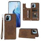 For Xiaomi Mi 11 Mandala Embossed PU + TPU Magnetic Case with Card Slots & Holder & Lanyard(Brown) - 1