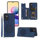 For Xiaomi Redmi Note 10 5G Mandala Embossed PU + TPU Magnetic Case with Card Slots & Holder & Lanyard(Blue) - 1