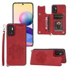 For Xiaomi Redmi Note 10 5G Mandala Embossed PU + TPU Magnetic Case with Card Slots & Holder & Lanyard(Red) - 1