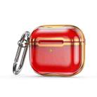 Electroplating Frame + Transparent TPU Earphone Protective Case with Hook For AirPods 3(Transparent Red + Gold) - 1