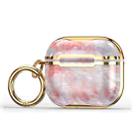 Marble Texture Electroplating Frame Earphone Protective Case with Hook For AirPods 3(Pink + Gold) - 1