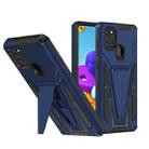 For Samsung Galaxy A21s Super V Armor PC + TPU Shockproof Case with Invisible Holder(Blue) - 1