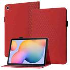 For Samsung Galaxy Tab S6 Lite SM-P610/T615 Rhombus Skin Feel Horizontal Flip Tablet Leather Case with Card Slots & Holder(Red) - 1