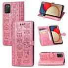 For Samsung Galaxy A03s 166mm Cute Cat and Dog Embossed Horizontal Flip Leather Case with Holder & Card Slots & Wallet & Lanyard(Pink) - 1