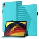 For Lenovo Tab P11 J606F Rhombus Skin Feel Horizontal Flip Tablet Leather Case with Card Slots & Holder(Lake Blue) - 1