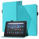 For Amazon Kindle Fire HD 10 2021 Rhombus Skin Feel Horizontal Flip Tablet Leather Case with Card Slots & Holder(Lake Blue) - 1