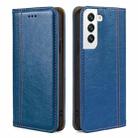 For Samsung Galaxy S22 5G Grid Texture Magnetic PU + TPU Horizontal Flip Leather Case with Holder & Card Slot(Blue) - 1