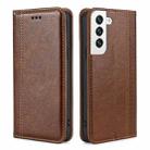 For Samsung Galaxy S22+ 5G Grid Texture Magnetic PU + TPU Horizontal Flip Leather Case with Holder & Card Slot(Brown) - 1