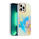 For iPhone 13 Glitter Powder Electroplating Color Marble Shockproof Phone Case(Blue White C4) - 1