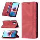 For Xiaomi Redmi Note 10 4G / Note 10S Magnetic RFID Blocking Anti-Theft Leather Case with Holder & Card Slots & Wallet(Red) - 1