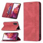 For Samsung Galaxy S20 FE Magnetic RFID Blocking Anti-Theft Leather Case with Holder & Card Slots & Wallet(Red) - 1