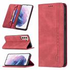 For Samsung Galaxy S21+ 5G Magnetic RFID Blocking Anti-Theft Leather Case with Holder & Card Slots & Wallet(Red) - 1