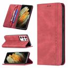 For Samsung Galaxy S21 Ultra 5G Magnetic RFID Blocking Anti-Theft Leather Case with Holder & Card Slots & Wallet(Red) - 1