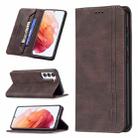 For Samsung Galaxy S21 5G Magnetic RFID Blocking Anti-Theft Leather Case with Holder & Card Slots & Wallet(Brown) - 1