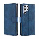 For Samsung Galaxy S22 Ultra 5G Skin Feel Crocodile Texture Magnetic Clasp Horizontal Flip PU Case with Holder & Card Slots & Wallet(Blue) - 1