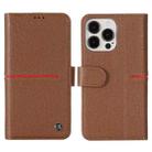 For iPhone 13 Pro GEBEI Top-grain Leather Horizontal Flip Protective Case with Holder & Card Slots & Wallet & Photo Frame (Brown) - 1