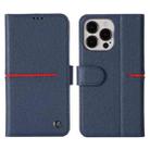 For iPhone 13 Pro Max GEBEI Top-grain Leather Horizontal Flip Protective Case with Holder & Card Slots & Wallet & Photo Frame (Blue) - 1