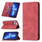 For iPhone 13 Pro Max Magnetic RFID Blocking Anti-Theft Leather Case with Holder & Card Slots & Wallet (Red) - 1