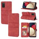 For Samsung Galaxy A02s 166mm Embossed Striped Magnetic Buckle PU + TPU Horizontal Flip Leather Case(Red) - 1