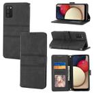 For Samsung Galaxy A02s 166mm Embossed Striped Magnetic Buckle PU + TPU Horizontal Flip Leather Case(Black) - 1