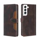 For Samaung Galaxy S22 5G Skin Feel Straw Hat Horizontal Flip Leather Case with Holder & Card Slots(Brown) - 1