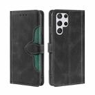 For Samaung Galaxy S22 Ultra 5G Skin Feel Straw Hat Horizontal Flip Leather Case with Holder & Card Slots(Black) - 1