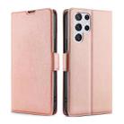 For Samaung Galaxy S22 Ultra 5G Ultra-thin Voltage Buckle PU + TPU Horizontal Flip Leather Case with Holder & Card Slot(Rose Gold) - 1