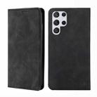 For Samaung Galaxy S22 Ultra 5G Skin Feel Magnetic Horizontal Flip Leather Case with Holder & Card Slots(Black) - 1