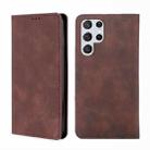 For Samaung Galaxy S22 Ultra 5G Skin Feel Magnetic Horizontal Flip Leather Case with Holder & Card Slots(Dark Brown) - 1