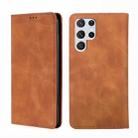 For Samaung Galaxy S22 Ultra 5G Skin Feel Magnetic Horizontal Flip Leather Case with Holder & Card Slots(Light Brown) - 1