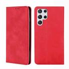 For Samaung Galaxy S22 Ultra 5G Skin Feel Magnetic Horizontal Flip Leather Case with Holder & Card Slots(Red) - 1