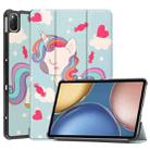 For Honor Tablet V7 Custer Painted Horizontal Flip Tablet PU Leather Case with Sleep / Wake-up Function & 3-Fold Holder(Unicorn) - 1